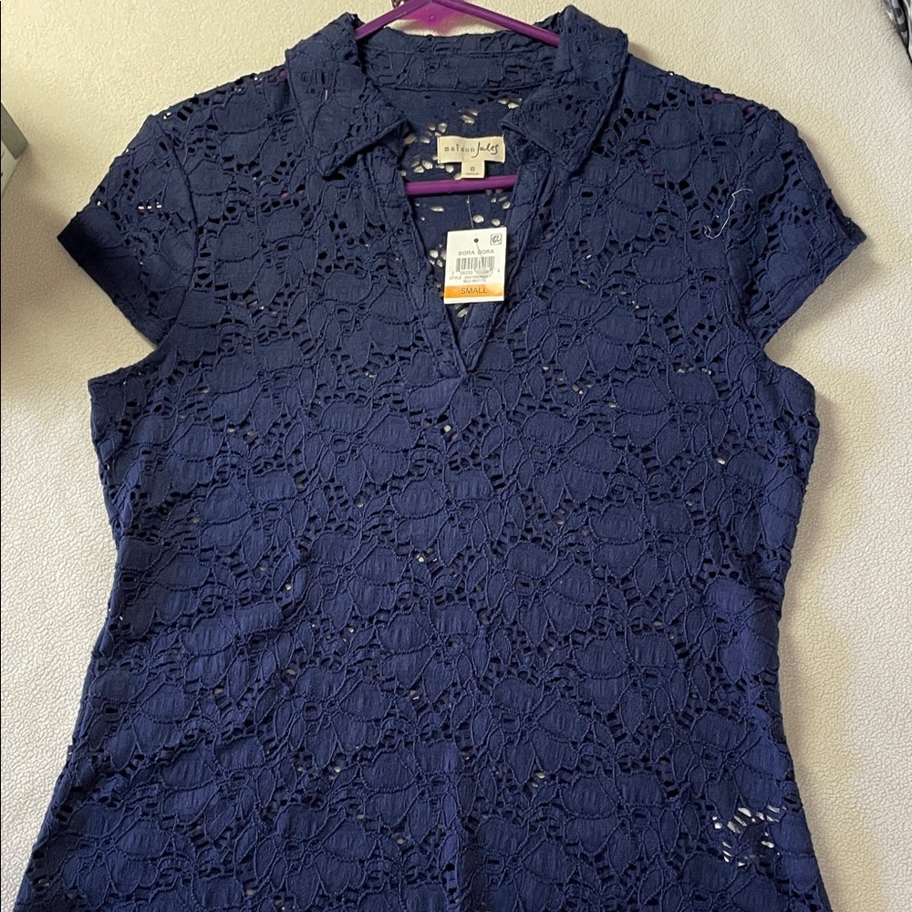 049-Maison Jules Deep Blue Lace Top